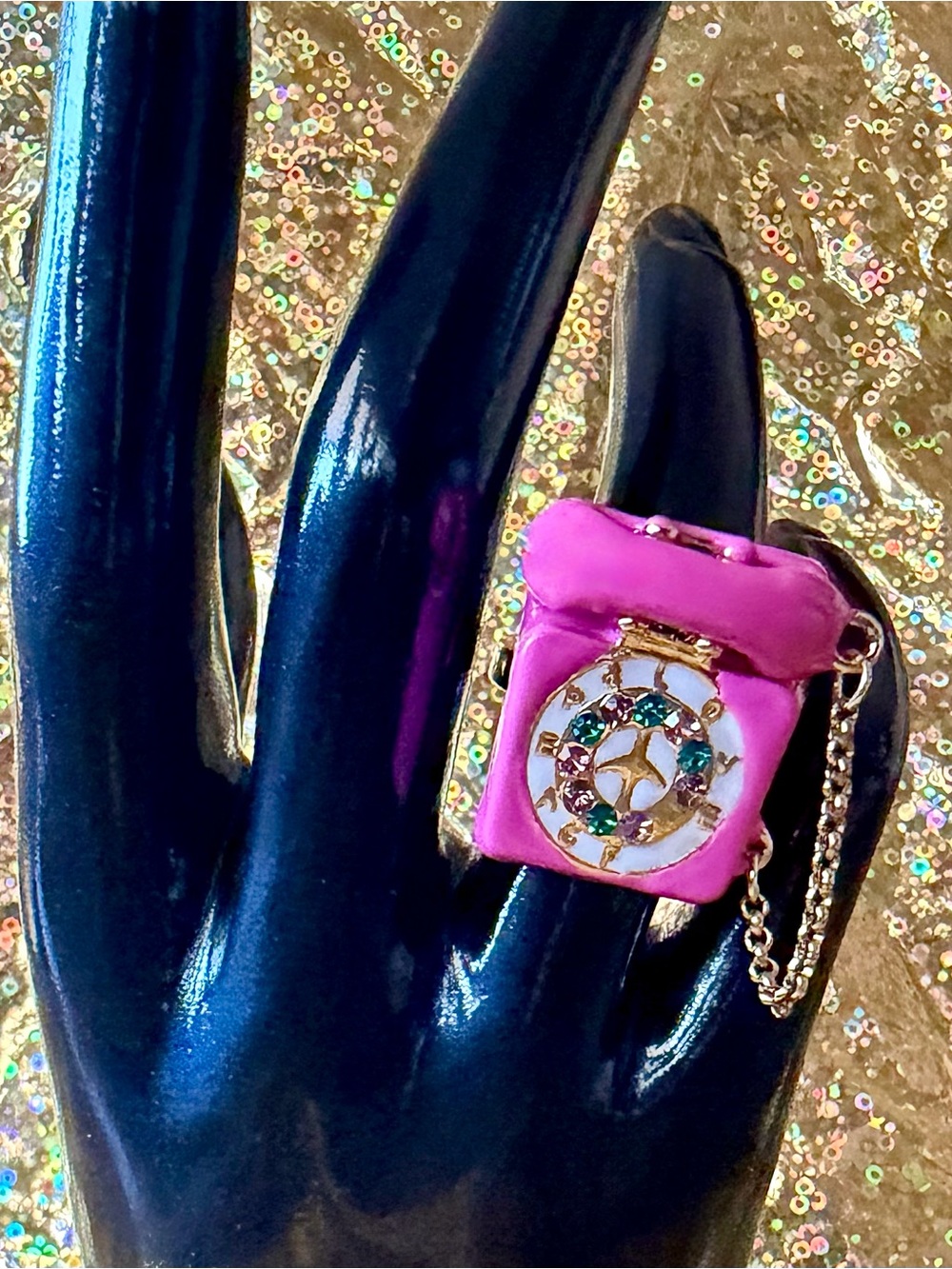 Miniature Telephone Statement Cocktail Ring ☎️ Peace & Love